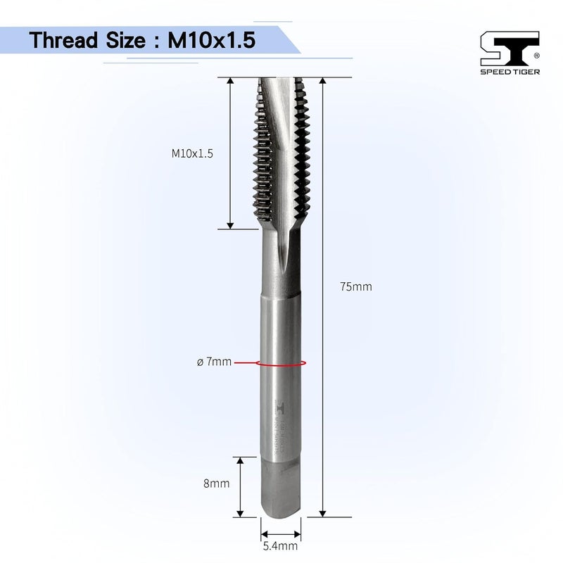 SPEED TIGER TGM_M10x1.5 HSS Spiral Point Taps, Metric M10x1.5mm H3 Tolerance, Uncoated 3 Straight Flutes – Made in Taiwan (2 Pieces, M10x1.5) - Image 2